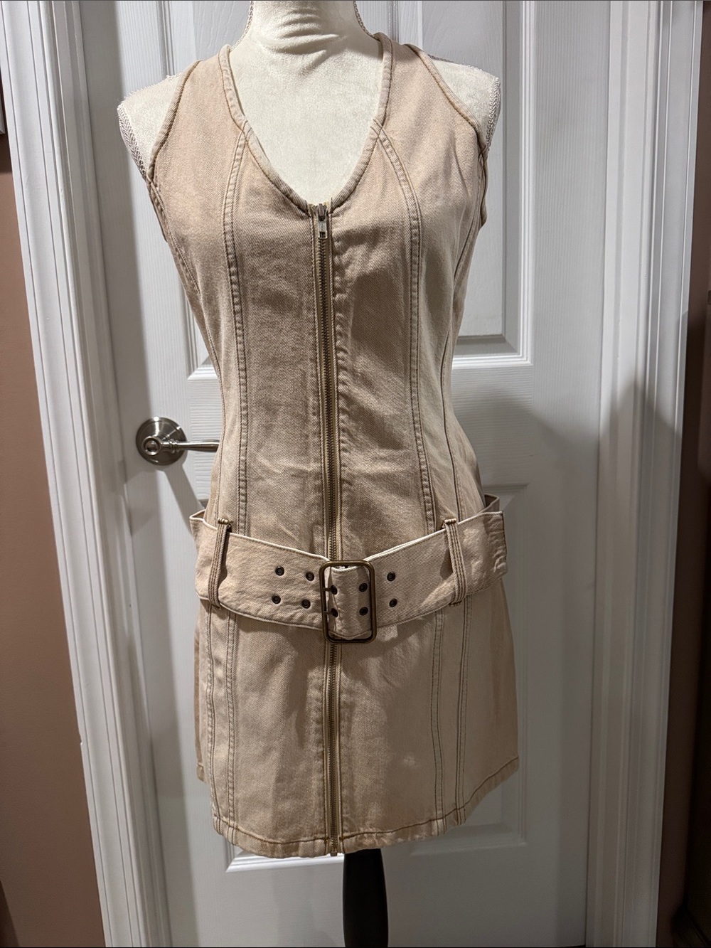 MANGO (MNG) belted halter denim minidress